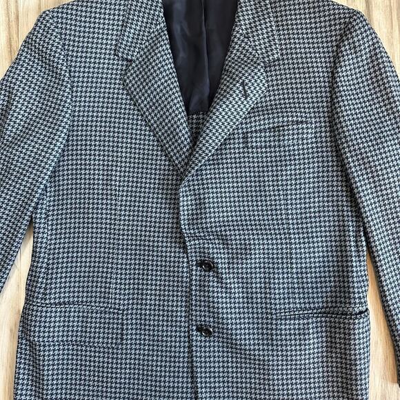 VTG Oxxford Clothes Blazer Crown Cashmere Houndstooth Size 46R Blue Navy Jacket - Picture 4 of 10